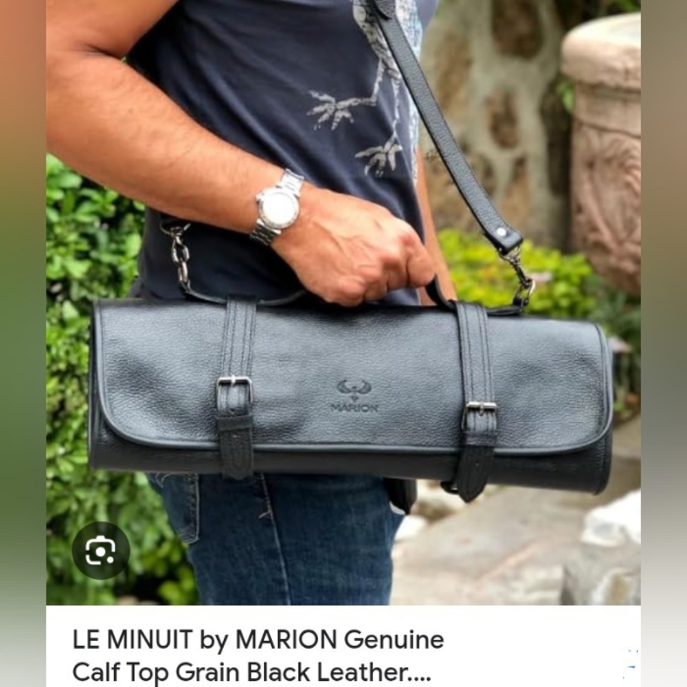 Chef's Knife Roll Bag, LE MINUIT by MARION Genuine Calf Top Grain Black Leather